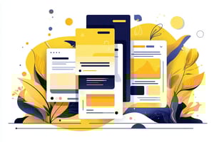 stylized illustration with two open smartphones lying on a yellow leaf