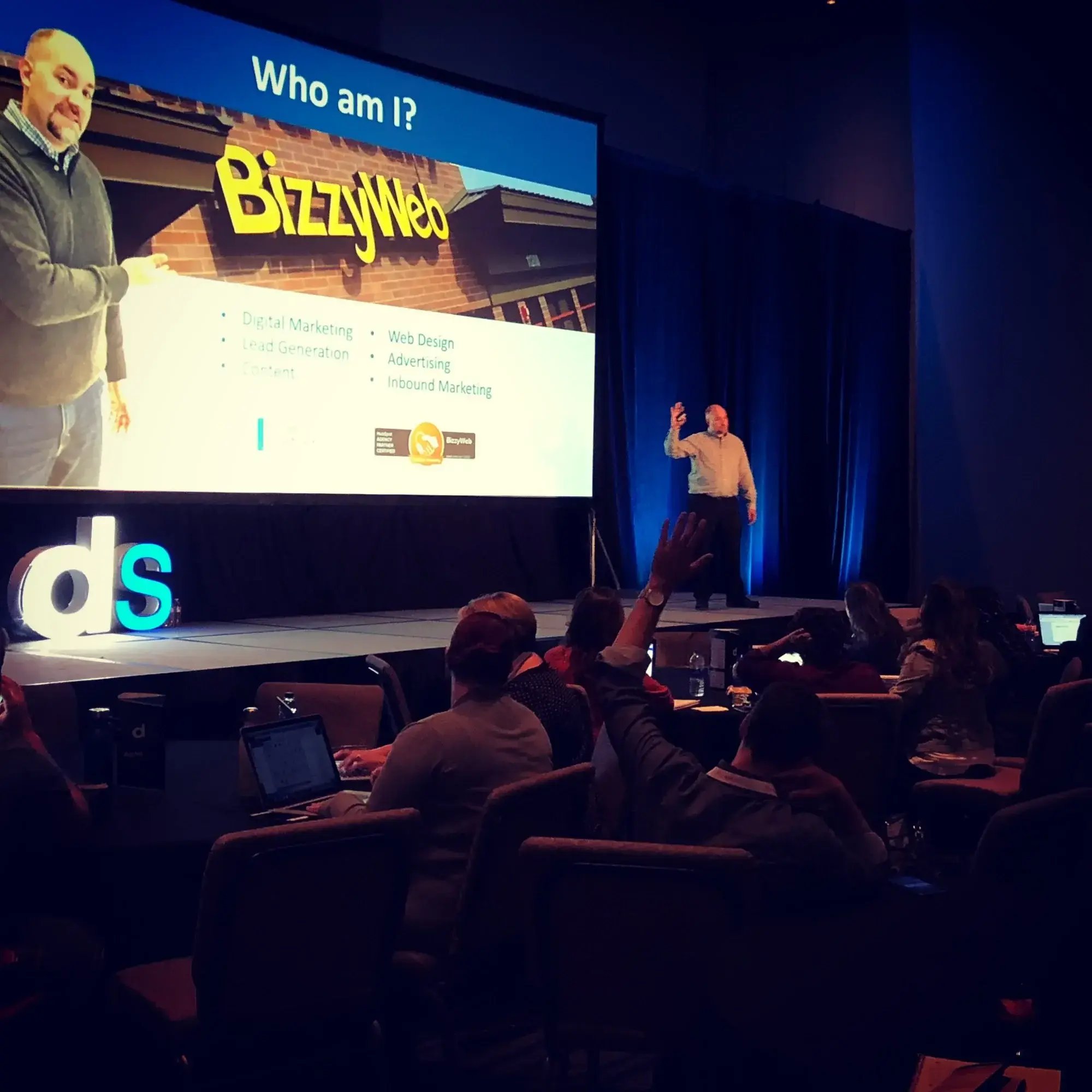 Dave Meyer presenting on stage at digital marketing summit