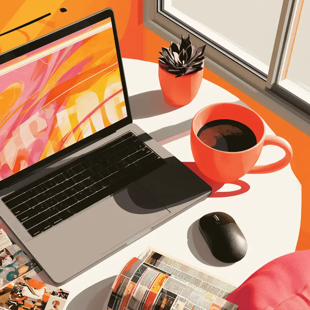 a workspace with a laptop open on a white surface